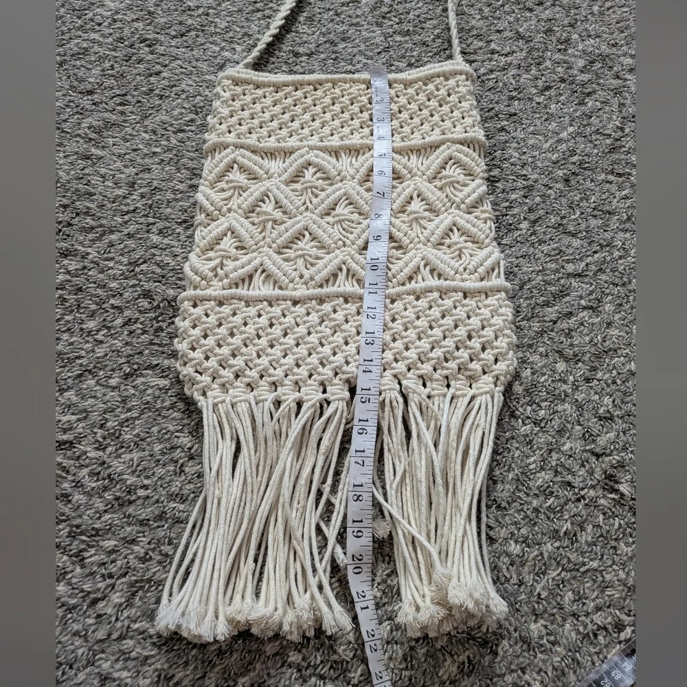 BP Nordstrom Cream Macrame Fringe Snap Top Crossbody Purse Bag